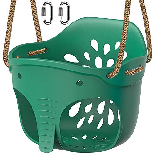 BeneLabel Schaukel Kinder, Indoor Outdoor Babyschaukel Weichen Gummi Schaukelsitz Spielplatz Gartenschaukel Eimer Schaukel mit 130-200cm Seil für Kleinkind 1-3 Jahre, Grün Elefant/272kg