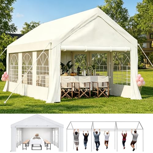 Hawthyhome Partyzelt 3x6 Wasserdicht Stabil Pavillon PE PlaneGartenzelt UV Schutz 50++ Zelt Festzelt Gartenpavillon für Garten, Party, Festival, Hochzeit, Weiß