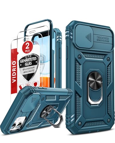 LeYi für iPhone 11 Hülle mit Panzer Glas 2X [Ständer] [Kameraschutz Schiebe] Handyhülle i Phone 11 Case Displayschutz Folie 360° Ring Halterung Schutzhülle iPhone11 Bumper Cover Blau