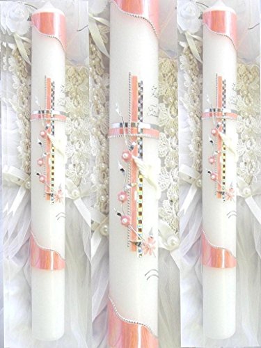 Taufkerze Kommunionkerze Junge Mädchen 400/40 mm VT-32 inkl. Zubehör für selbstbeschriften