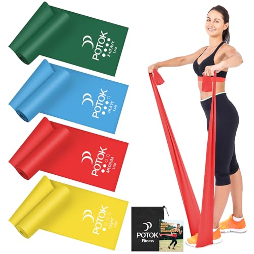 4er-Set Fitnessbänder mit 4 Widerstandsstufen, 1.5M Resistance Bands Gymnastikband mit Tragetasche Ideal für Yoga, Pilates, Krafttraining, Physiotherapie