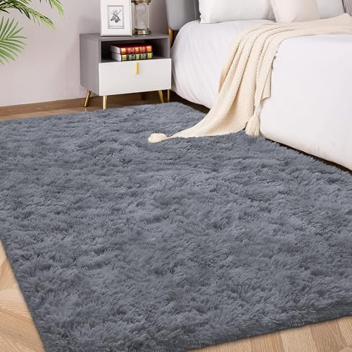 FVVRAX Flauschiger Hochflor Teppich 120x180 cm Grau | Extra weicher Shaggy Teppich rutschfest für Wohnzimmer Schlafzimmer | Kuscheliger Bodenteppich für Kinder Haustiere