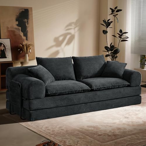 Vipbear Schlafsofa 201cm Breit, Boneless Couch mit Schlaffunktion Cord Sofa
