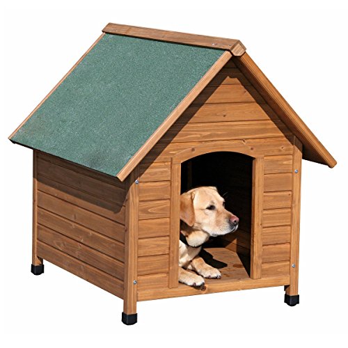 Kerbl Pet Hundehütte, Hundehaus, braun/grün, 85x73x80cm, Holz, wetterfest, Hunde, höhenverstellbare Füße, Bitumendach