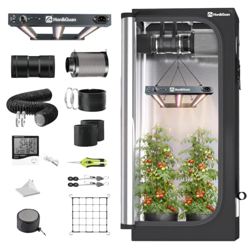 Hon&Guan 160W Growzelt Komplettset 70x70x160cm mit Dualmodus LED Grow Lampe (UV+FR), 100mm Leiser Rohrventilator Aktivkohlefilter Belüftungssystem Grow Tent Complete Set für Indoor Pflanzen