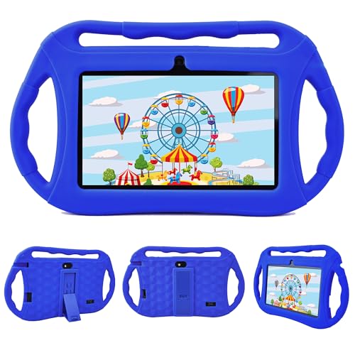 Veidoo Kinder Tablet 7 Zoll Android 32GB, WiFi, GMS, Dual-Kamera, Elterlicher Kontrolle, Lernen pädagogische Kleinkind Tablet mit Silikonhülle (Blau)