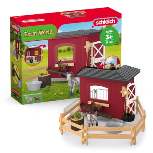 schleich FARM WORLD | Ziegenstall 42726 | Set inkl. Stall, Ziege, Zicklein, Zaun & Zubehör | detailgetreue Tierfiguren | tolles Geschenk für Kinder | Bauernhof Spielzeug ab 3 Jahre | Set aus 31 Teilen