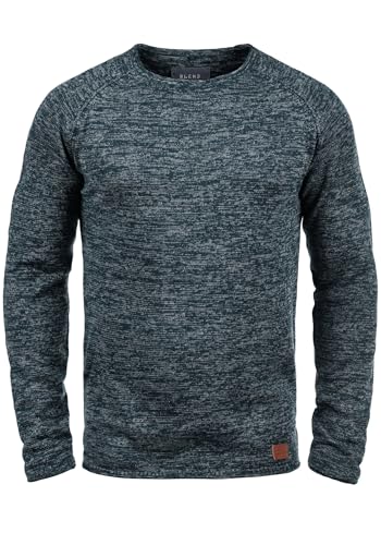 Blend BHDan Herren Strickpullover Feinstrick Pullover mit Rundhalsausschnitt Baumwollmischung Label-Patch Regular fit, Größe:L, Farbe:Navy (70230)