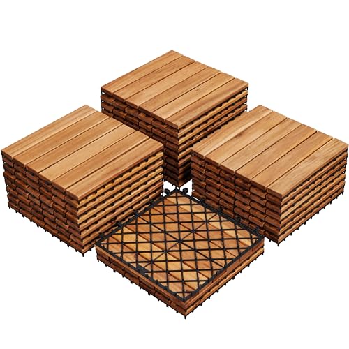 Yaheetech Holzfliesen Akazie 30x30 cm, 27er Set-ca. 2,6 m² Terrassenfliesen Balkonfliesen Klicksystem, Wetterfest Bodenfliesen Gartenfliesen für Terrasse, Balkon & Garten, Holzfarbe