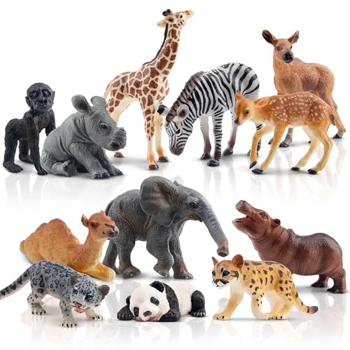 TOYMANY 12 Stück Wald Tiere-Figuren Set Wild Spielfiguren Dschungel Spielzeug Dschungeltiere Baby Figur Plastiktiere Zoo, Osterei, Kuchendeckel Weihnachtsgeburtstagsgeschenk für Kinder