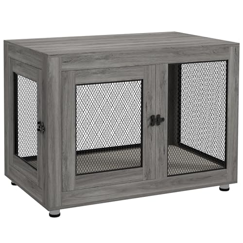 PawHut Hundekäfig Möbel mit 2 Türen waschbaren Kissen Moderne Stahl Hundebox für Zuhause Indoor Hundehütte für große Hunde bis zu 30 kg Hundehaus 94x60x71,5 cm Grau