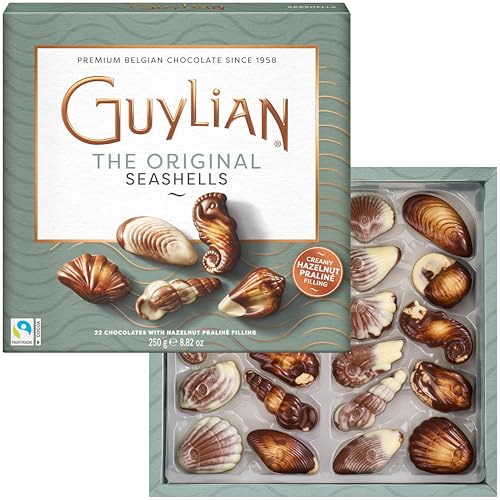 Guylian Meeresfrüchte Pralinen 250g Original Premium Belgische Pralinen mit Nuss-Nougat Füllung und Marmorierung aus Zartbitter-, Vollmilch- und weißer Schokolade (1 x 250g)