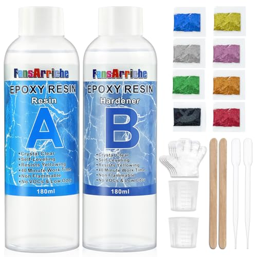 Epoxidharz, transparent, 1: 1-Verhältnis; Kunstharz-Beschichtung, kristallklar, für Holz, künstlerische Kreationen, Restauration (360ml)