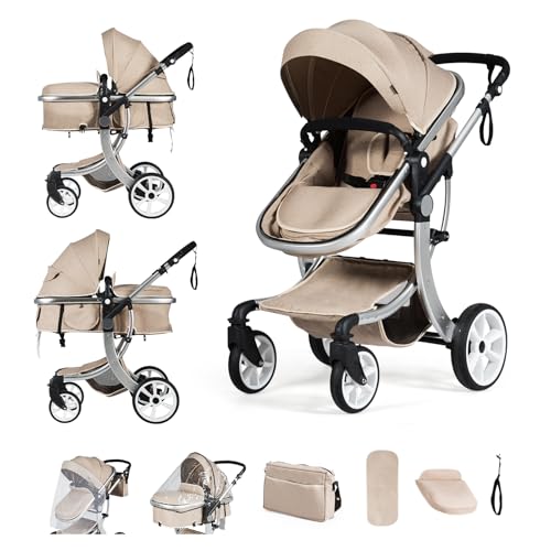 COSTWAY 2 in 1 Kinderwagen faltbar, Kombikinderwagen mit verstellbarer Rückenlehne, Fußstütze & Verdeck, tragbarer Reisebuggy mit Sonnenschutz, Mosktionetz für Baby bis 3 Jahren (Khai)