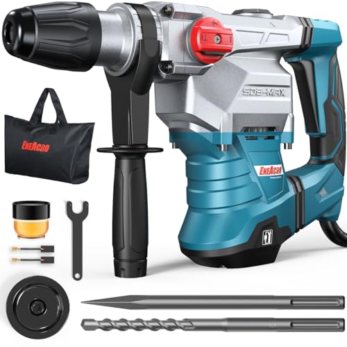 ENEACRO SDS-MAX Bohrhammer,12Joule 1500W Abbruchhammer mit 3 Funktionen, Anti-Vibrationsgriff und Sicherheitskupplung, 40 mm Bohrleistung in Beton， Mit Bohrer und Meißel, Werkzeugpaket