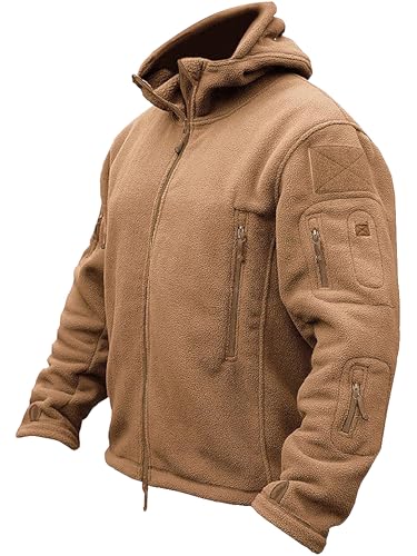 TACVASEN Herren Fleecejacke Military Outdoor Winddichte Jacke mit Kapuze- Gr. XL, Sand