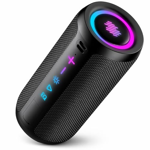 TIMU Bluetooth Lautsprecher mit Licht, Bluetooth 5.4 Musikbox, 25W Dual Lautsprecher, Dualen Bass-Treibern, 20 Std Akku, IPX7 wasserdicht, TWS Paarung, AUX, TF Karte, Geeignet Outdoor/Party/Reisen