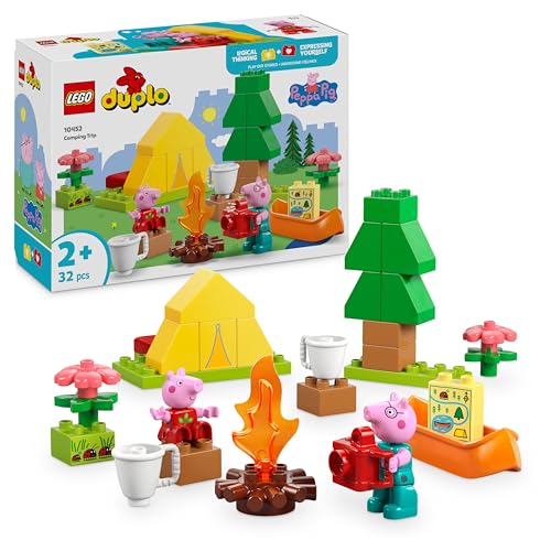 DUPLO Peppa Pig Campingausflug mit Papa Wutz – Montessori Spielzeug für Mädchen & Jungen ab 2 Jahren – inkl. Zelt, Kanu, Lagerfeuer und 2 Figuren – Fördert Motorik & Farberkennung – Geschenk - 10452