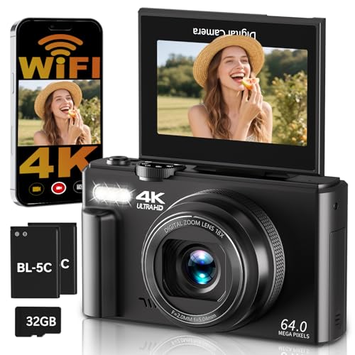 Digitalkamera 4K 64MP Kamera Fotokamera mit WLAN, 3