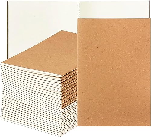 WUWEOT 30 Stück A5 Kraftpapier-Notizbücher, 21x14cm, 60 leere Seiten, 30 Blatt, für Studenten, Reisende, Büro, Schule, Notizbuch-Tagebuch zum Schreiben von Skizzenbuch-Memos
