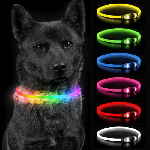 Jsdoin Luminous Dog Collar, Rechargeable LED Collar for Dogs, Light Strip, Adjustable Size, Three Light Modes, Safety for Your Dog at Night for Small, Medium and Large Dogs (Colorful)