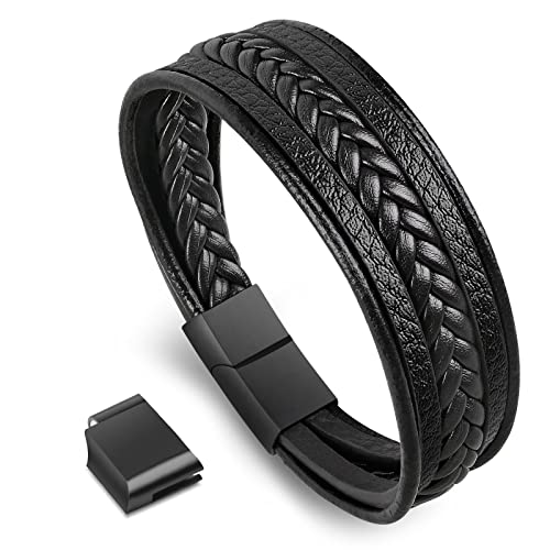 flintronic Herren Armband,Premium Echtlederarmband für Braid Männer | Armband Herren mit Magnetverschluss | Tolles Geschenk für Männer