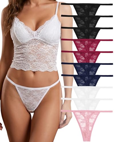 FINETOO 10er Pack Spitze Strings Tangas Damen Set Unterhosen Sexy Unterwäsche Frau Lingerie Sexy Thongs for Women Dessous Mehrpack S-XL