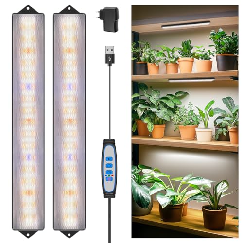 Wolezek Pflanzenlampe LED Vollspektrum, 210 LEDs Grow Light mit Auto Timer 6/12/16H, 2 Stück 35 cm Grow Lampe mit 5 Helligkeit, Wachstumslampe für Pflanzen