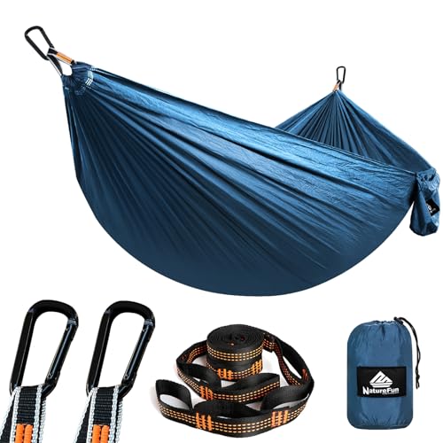 Naturefun Ultralight Travel Camping Hammock 300 kg Load Capacity, Parachute Nylon Breathable Quick Drying 2 x Carabiners 2 x Loops Indoor Outdoor Garden