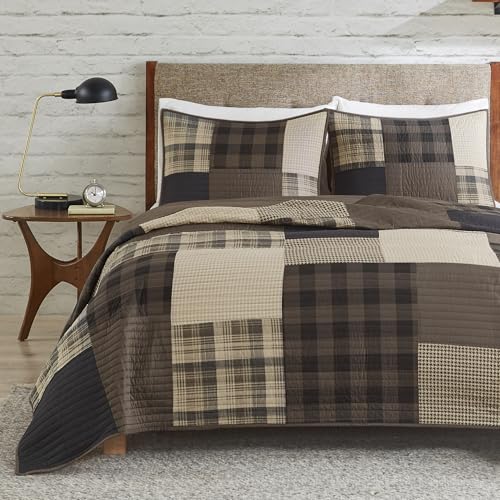 WOOLRICH Wende-Bettwäsche-Set, 100% Baumwolle, für alle Jahreszeiten, atmungsaktive Tagesdecke, passende Kissenbezüge, King/Cal King (279,4 x 243,8 cm), Hellbraun, 3-teilig