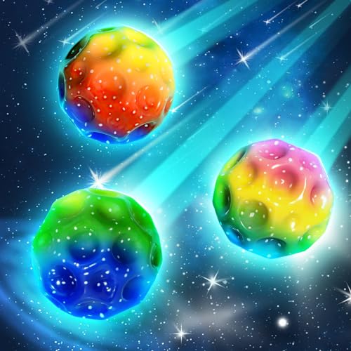 MegiaExist Jump Ball,3 Stück Moon Hohe Springender Globe EIN Knallendes Geräusch Machen Gummiball Spaceballs 7 cm Galaxy Ball Mini Bouncy Bouncing für Kinder Im Freien