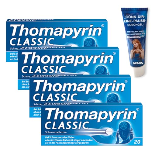 Thomapyrin CLASSIC Schmerztabletten - 3fach Power gegen Kopfschmerzen - 4 x 20 Stk. + Duschgel