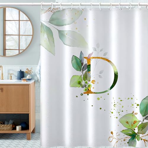 FeinKulturia Duschvorhang 180x200 cm, Design im Verdickten Buchstabenstil, Waschbare Polyester-Textilien, Anti-Schimmel, Wasserdichter Badvorhang mit 12 Duschvorhangringen und beschwertem Saum