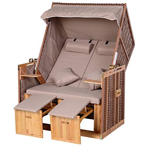 Outsunny Strandkorb Volllieger Gartenliege Getrankehaltern PE Rattan Beige 118 x 79 x 50 cm