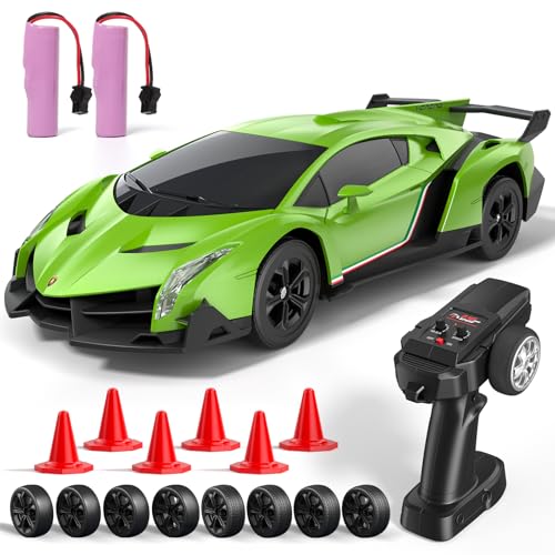 Lamborghini Ferngesteuertes Auto ab 6-12 Jahre, 1:24 RC Drift Auto mit 2 Wiederaufladbaren Akkus und 2 Sets Austauschbaren Reifen 25KM/H, Spielzeug Geschenke für Jungen ab 6 7 8 9 10 11 12 Jahre