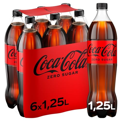 Coca-Cola zero sugar Cola – zuckerfreies, kalorienfreies, koffeinhaltiges Erfrischungsgetränk – 6x 1,25L Einweg PET Flaschen – Vorratspack