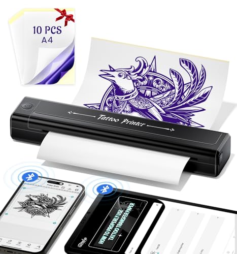 Yowell H1 Tattoo Drucker Bluetooth, Stencil Drucker, Tattoo Drucker mit 10 Blatt Transferpapier, Tattoo Stencil Drucker für Smartphone & PC, Thermodrucker Tattoo für Tattoo Künstler und Anfänger