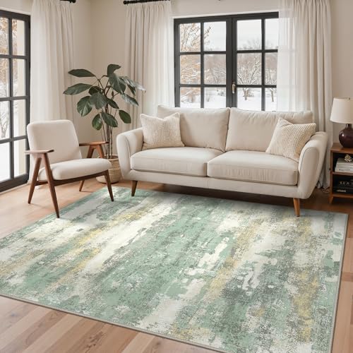 BEIMO Waschbarer Teppich Wohnzimmer, Abstrakt Design Teppiche Schlafzimmer Kurzflor, Groß Teppiche rutschfest Weiche für Badezimmer Esszimmer Flur, 160X230CM, Grün