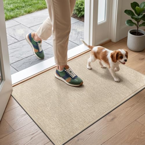 LEKEEPGO Fussmatte Innen 43 x 75 cm, rutschfest Fußmatte, waschbar Schmutzfangmatte, Dünn Türmatte Saugstarke Eingangsteppich, Sauberlaufmatte, Eingangsmatte für Innenbereich, Khaki