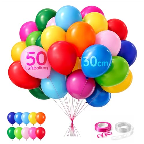 ZENO Bunte Luftballons – 50 Stück Latex Luftballons 30 cm – Für Geburtstag, Kindergeburtstag & Party – Für Helium geeignet