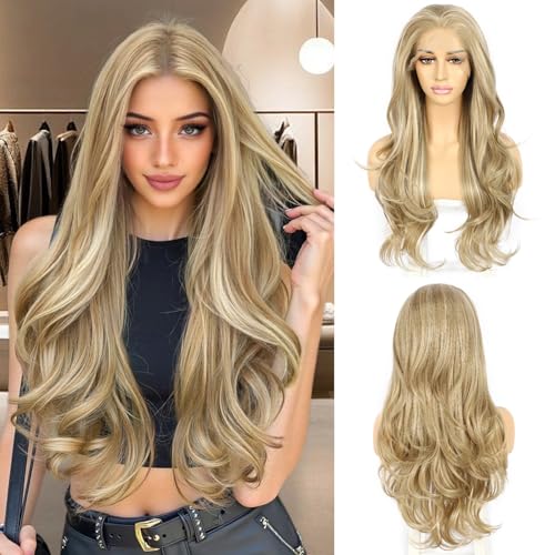 Sapphirewigs Blonde Lace Front Perücke Körper Welle synthetische Spitze Front Perücken für Frauen Lange Haare Tägliche Weihnachten Halloween 26 Zoll