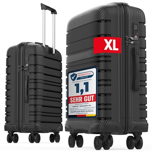 GENTOR Reisekoffer groß XL mit Rollen – Hartschalenkoffer 74x49x29 cm – Trolley Koffer mit TSA-Schloss, 4 Leise Rollen, Stabil & Leicht – Rollkoffer für Aufgabegepäck & Urlaub (Schwarz)