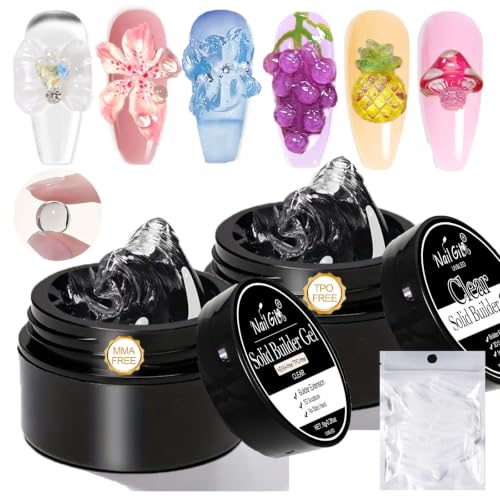 NAILGIL Feste Builder Gel-Nagelverlängerung, Solid Nail Glue Gel 3D Nagelskulptur with Nagelform, Mniküre Salon DIY zu Hause, klar 16g
