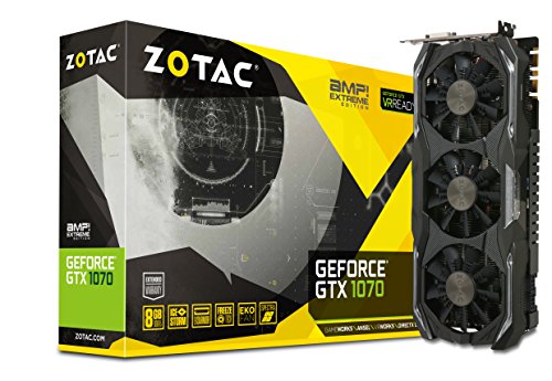ZOTAC GeForce GTX 1070 AMP! Extreme Grafikkarte (NVIDIA GTX 1070, 8GB GDDR5, 256bit, Base-Takt 1632 MHz, Boost-Takt 1835 MHz, 8,2 GHz)