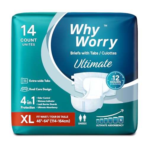 WhyWorry Ultimate Windeln für Erwachsene, Inkontinenz Slip für Frauen und Männer, Erwachsenen Windel mit ultimativ Saugfähigkeit, Auslaufschutz über Nacht, Unisex, Größe XL, 14 Stück