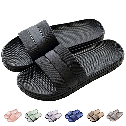 Harrms Herren/Damen Badeschuhe Hausschuhe Slippers Sommer Slide Pantoletten Badelatschen Strand Indoor/Outdoor rutschfest Baden Unisex Einfarbig,Schwarz,42-43 EU