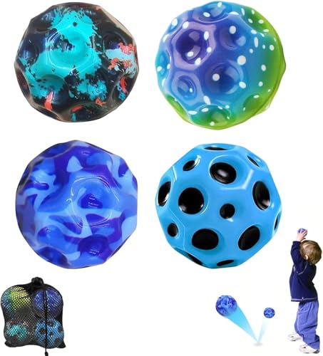 YiJiuBa 4 Bällen, Mond Ball,7cm Hohe Springender Gummiball Sprünge Jumpball Mondball, Space, Bounce, Jump Ball Galaxy, Coole Moonballs für Kleinere Kinder, für Drinnen Als Auch Draußen
