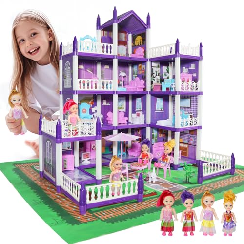 Anby families Puppenhaus,Spielzeug Mädchen 3 4 5 6 7 8 Jahre,Dollhouse Mädchen DIY Haus mit Zubehör und Puppen,Geschenk für Mädchen Kinder 3 4 5 6 7 8 Jahre