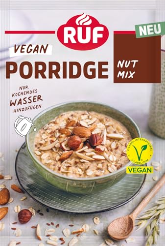 RUF Veganes Porridge Nuts & Oats, Oatmeal mit Mandeln, Haselnüssen & Leinsamen, einfache Zubereitung, im praktischen Portionsbeutel, 1 x 60 g