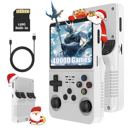 KINMRIS R36S Retro Handheld Spielkonsole, Retro Konsole 3,5-Zoll-IPS-Bildschirm, 128 G über 40.000 Spiele, tragbare Spielkonsole für Kinder und Erwachsene, unterstützt mehrere Emulatoren (Weiß)